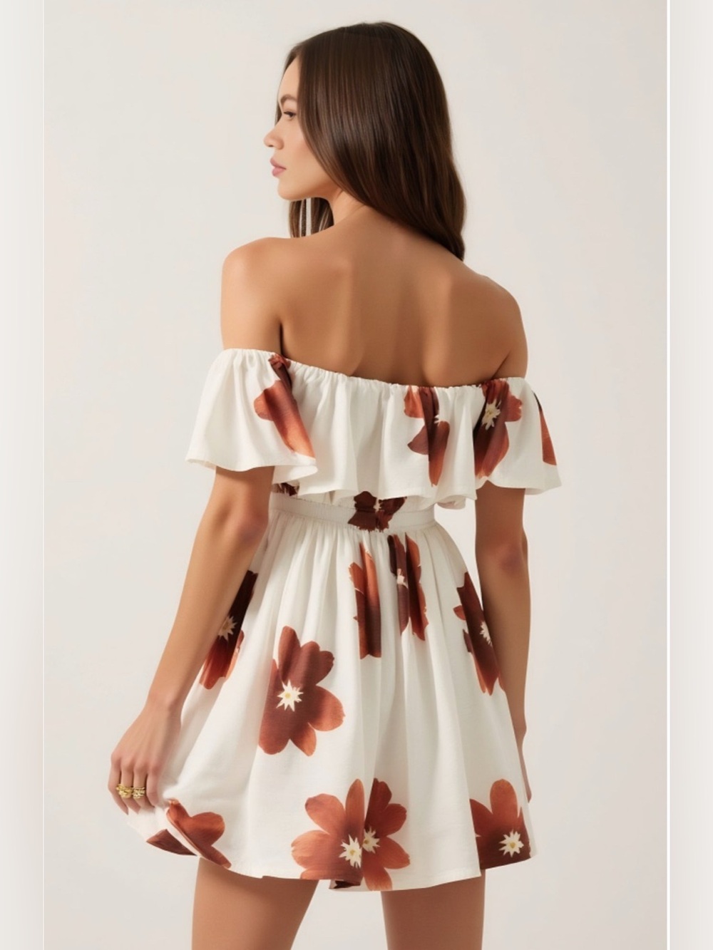 Modenaire Off-Shoulder Floral Ruffled Flared Mini Dress - Picture 2 of 8